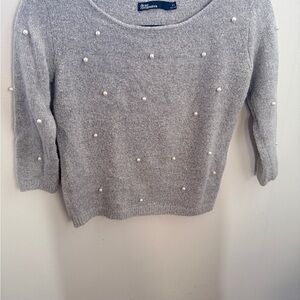 dear creatures Light Gray Pearl-Accent Scoop Neck Sweater